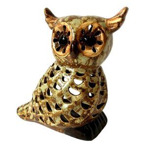 VTG Ceramic Art Pottery Brown Country/Farmhouse OWL Candle Holder/ Figurine